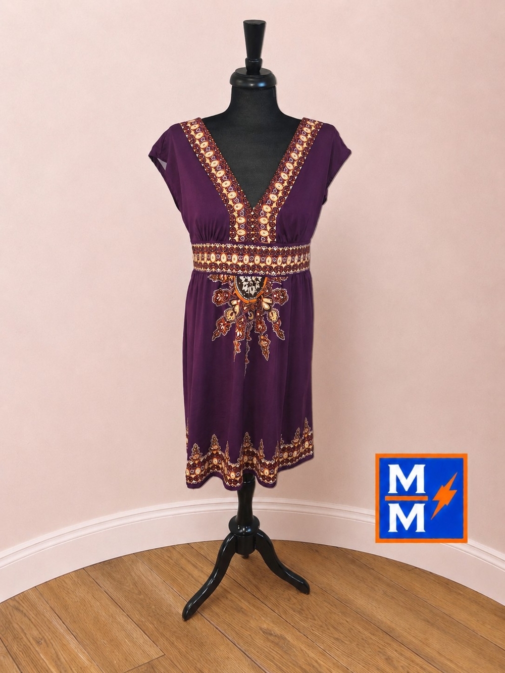 INC International Concepts Purple Embellished Empire Waist Dress XL Boho